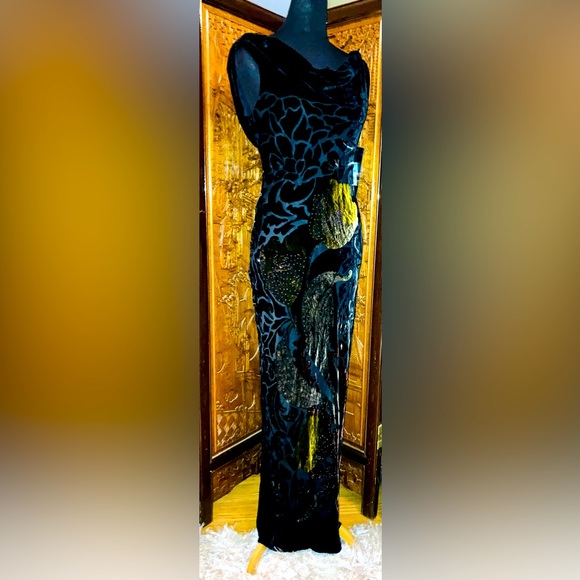 NWT Sue Wong Nocturne Velvet Burnout Beaded Gown - Picture 9 of 9